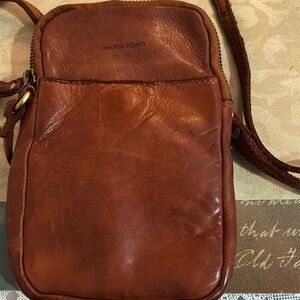 Marta Ponti Small Leather Crossbody in Cognac